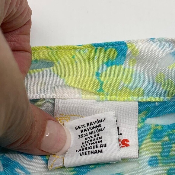 Ruby Rd Fav 3/4‎ Sleeve Button Front Burnout Shirt Teal Yellow White Floral 10 - Picture 6 of 7